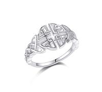 Celtic Knot Ring Sterling Silver 925 Viking Irish Promise Engagement Simple Rings Cross High Polish Tarnish Resistant Eternity Wedding Band Norse Valentines Day Jewelry Gift for Men Women-Size 8