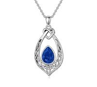 Celtic Knot Sapphire Blue Necklace 925 Sterling Silver Oxidized Vintage Love Knot Pendant Necklace with September Birthstone Crystal, Birthday Christmas Jewellery Gifts for Women