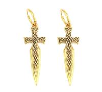 Celtic Knot Sword Earrings for Men - Viking Irish Knot Spear Head Dangle Drop Earrings - Nordic Vintage Stainless Steel Arrow Pendant Earrings Gothic Hip Hop Jewelry(Color:Gold)