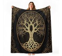 Celtic Knot Tree Flannel Throw Blanket, Fluffy Soft Sherpa Couch Blanket, Geometric Circular Warm Thick Cozy Bed Blankets for Bedroom Living Rooms Office Travel 79"x79"