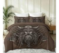 Celtic Knot Warrior Helmet Battle-Axe Spear Duvet Cover Set, Tan Soft Lightweight Microfiber Bedding Set, 260 x 220 cm Nordic Art All Season Quilt Cover with Zipper Closure and 2 Pillowcases
