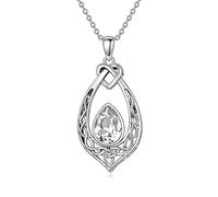 Celtic Knot White Crystal Necklace 925 Sterling Silver Oxidized Vintage Love Knot Pendant Necklace with April Birthstone Crystal, Birthday Christmas Jewellery Gifts for Women