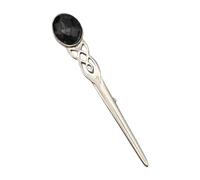 Celtic Knotwork Design Kilt Pin Brooch with Black Stone, English Handmade Pewter, 71 x 11mm, in a Personalised Box
