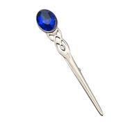 Celtic Knotwork Design Kilt Pin Brooch with Blue Stone, English Handmade Pewter, 71 x 11mm, Gift Box Included