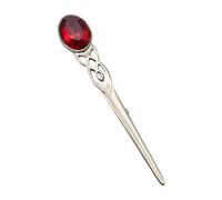 Celtic Knotwork Design Kilt Pin Brooch with Ruby Red Stone, English Handmade Pewter, 71 x 11mm, Gift Box Included
