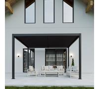 Celtic Leisure Skylux 4M X 3M Aluminium Pergola Adjustable Louvred Roof Built In Led Lights Anthracite Grey, 5 Year Warranty