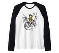 Celtic Leprechaun On Dragon with Ale Mug - Funny Irish Raglan Baseball Tee