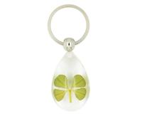 Celtic Lucky Real 4 Four Leaf Clover Clear Good Luck Keyring with Gift Box & Guarantee