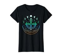 Celtic Moon Knot Symbol Pagan Elements with Moonphases Value Graphic T-Shirt, Women, Black, L