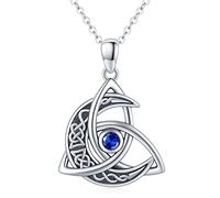 Celtic Moon Necklace 925 Sterling Silver September Birthstone Knot Pendant Crescent Moon Jewellery Birthday Gifts for Women Girls Girlfriend Mother Daughter