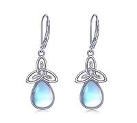 Celtic Moonstone Earrings for Women 925 Sterling Silver Trinity Knot Drop Earrings for Girls Moonstone Jewellery (Trinity Knot)