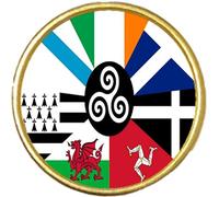 Celtic Nations Round Gold Colour Badge And Velveteen Bag