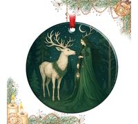 Celtic Pagan Winter Solstice Ornaments, Pagan Yule Solstice Decor Set, Yule Mythic Holly & Celtic Knot Hanging Ornament with Green Man, Stag Designs, Vintage Enchanted Forest Tree Decor (#e)