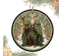 Celtic Pagan Winter Solstice Ornaments, Pagan Yule Solstice Decor Set, Yule Mythic Holly & Celtic Knot Hanging Ornament with Green Man, Stag Designs, Vintage Enchanted Forest Tree Decor (#b)