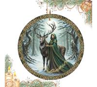 Celtic Pagan Winter Solstice Ornaments, Pagan Yule Solstice Decor Set, Yule Mythic Holly & Celtic Knot Hanging Ornament with Green Man, Stag Designs, Vintage Enchanted Forest Tree Decor (#d)