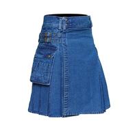 CELTIC PRO Men's Deluxe Utility Denim Kilt - Modern Utility Kilt for Men, Authentic Jean Kilt with Tactical Style, Blue, 42 Inch Belly Button