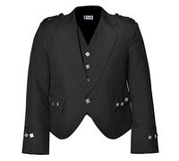 CELTIC PRO Scottish Argyle Kilt Jacket with Waistcoat - Timeless Scottish Elegance for All Your Prestigious Formal Occasions. (Black, 38 - Sleeve R)