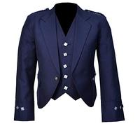 CELTIC PRO Scottish Argyle Kilt Jacket With Waistcoat/Vest, Blue, 50 - Sleeve R