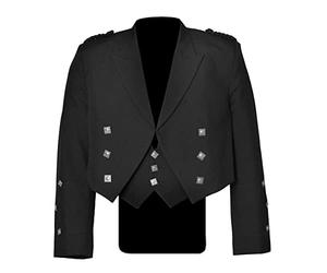 CELTIC PRO Scottish Prince Charlie Kilt Jacket with Waistcoat/Vest, Black, 44