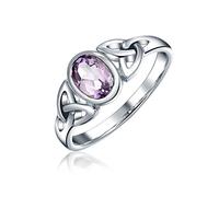 Celtic Purple Amethyst Trinity Knot Triquetra Ring For Women Teen Thin Band Ring .925 Sterling Silver February Birthstone