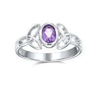 Celtic Purple Amethyst Trinity Knot Triquetra Ring For Women Teen Thin Band Ring .925 Sterling Silver February Birthstone
