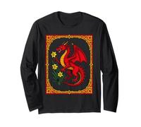 Celtic Red Dragon Holding a Daffodil Long Sleeve T-Shirt