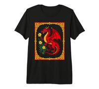 Celtic Red Dragon Holding a Daffodil Premium T-Shirt