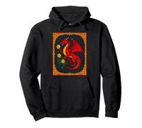 Celtic Red Dragon Holding a Daffodil Pullover Hoodie