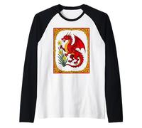 Celtic Red Dragon Holding a Daffodil Raglan Baseball Tee