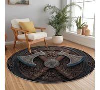 Celtic Round Area Rugs 150 cm Viking Axe Soft Fluffy Carpet Mat, Brown Circle Area Rug Non Slip Washable Doormat Bedside Carpet for Living Room Bedroom Kitchen Floor Mat
