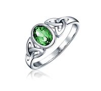 Celtic Simulated Green Emerald CZ Trinity Love Knot Triquetra Infinity Ring For Women Teen Thin Band Ring .925 Sterling Silver Custom Engrave