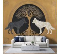 Celtic Symmetrical Design Wall Mural 400x280cm, Tree Life Wolf Poster Mural, HD 3D Print Non-Woven Photo Wallpaper, Modern Living Room Bedroom TV Backdrop Wall Decoration