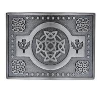 Celtic Thistle Kilt Belt Buckle - Traditional Scottish Thistle Design, Highland Men’s Accessory, Crafted Pewter for Classic Kilt Attire (Trinity Buckle - Silver Antique)