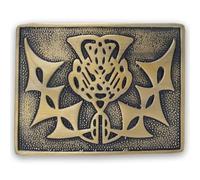 Celtic Thistle Kilt Belt Buckle - Traditional Scottish Thistle Design, Highland Men’s Accessory, Crafted Pewter for Classic Kilt Attire (Thistle Knot - Brass Antique)