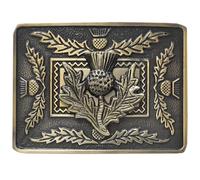 Celtic Thistle Kilt Belt Buckle - Traditional Scottish Thistle Design, Highland Men’s Accessory, Crafted Pewter for Classic Kilt Attire (Thistle Crest - Brass Antique)
