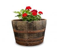 Celtic Timber Barrel Planter - Rustic Outdoor Plant Pot - Made from Aged Quarter-Sawn Oak - Weathered Wood for Outdoor Plants, Garden, Trees - Oak Whiskey Half Barrel Planter - 20 Gallon