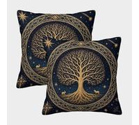 Celtic Tree Design-mythical Golden Art Style Pillow Covers 2 Pack Cozy Pillowcase Art Cushion Cover with Zipper Decor Couch Living Room 40x40cm