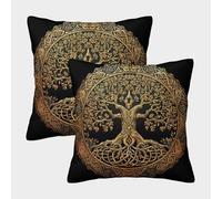 Celtic Tree Design-ornamental Circular Art Style Pillow Covers 2 Pack Cozy Pillowcases Available All Seasons Cushion Covers with Zipper Decor for Sofa Living Room Bed Home 40x40cm