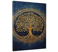 Celtic Tree of Life Canvas Wall Art, Gold Blue Nature Artwork, Abstract Wall Decor for Living Room, Bedroom, Office, Unframed 12x16 Inch