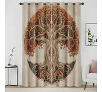 Celtic Tree of Life Curtains, Viking Pattern Blackout Curtains 54 Inch Drop, Vintage Norse Mythology Window Treatments Thermal Eyelet Drapes for Bedroom Living Room, 90x54 Inch 2 Panels, y208oQ