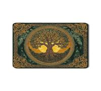 Celtic Tree of Life Dish Drying Mats For Kitchen Counter, Green and Gold Absorbent Rubber Dish Drainer Rack Mat, Autumn PU Leather Drying Pad 12x20 Inch