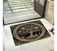 Celtic Tree of Life Doormat, Black & Gold Decorative Door Mat for Indoor & Outdoor Entryway, Home & Garden Decor, Non-Slip Waterproof Floor Mat, Easy Care 29x17 Inch