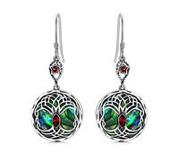 Celtic Tree of Life Earrings Sterling Silver Family Tree Dangle Drop Earrings with Birthstone Crystals, Birthday Jewellery Gifts for Women Her (Red)