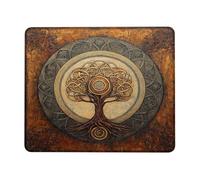 Celtic Tree of Life Mouse Pad, Brown Vintage Art Design Stitched Edge Gaming Mousepad, Rubber Non-Slip Washable for Home and Office Computer, Laptop Square 8x10 Inch