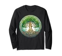 Celtic Tree of Life Symbol with Green Knotwork Design Long Sleeve T-Shirt
