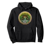 Celtic Tree of Life Symbol with Green Knotwork Design Pullover Hoodie