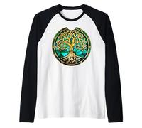 Celtic Tree of Life Symbol with Knotwork Design Raglan Baseball Tee