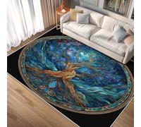 Celtic Tree Rugs for Entryway Washable, Star Aurora Blue Patterned Small Area Rug Bedroom Decor, Non Slip Low Pile Soft Indoor Door Mat, 40 x 60 cm, FD2347