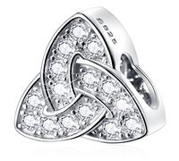 Celtic Trinity Knot Charms, 925 Sterling Silver Infinity Knotted Heart Charms, Infinite Hearts Shamrock Clear CZ Beads, fit Pandora Irish Bracelet, Gifts for Aunty/St Patricks Day