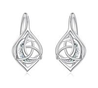 Celtic Trinity Knot Earrings for Women 925 Sterling Silver Triquetra Knot Leverback Abalone Shell Irish Jewelry Tree of Life Gift, 18mm, Sterling Silver, Abalone